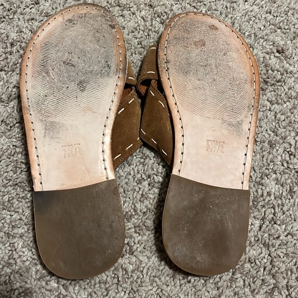 Frye Avery Pickstitch Slides Suede Tan Sandals Shoes Leather Anthropologie - Picture 7 of 8